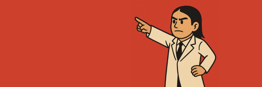 信頼できる医学情報を発信する外科医・Dr.礼次郎が指を指すイラスト