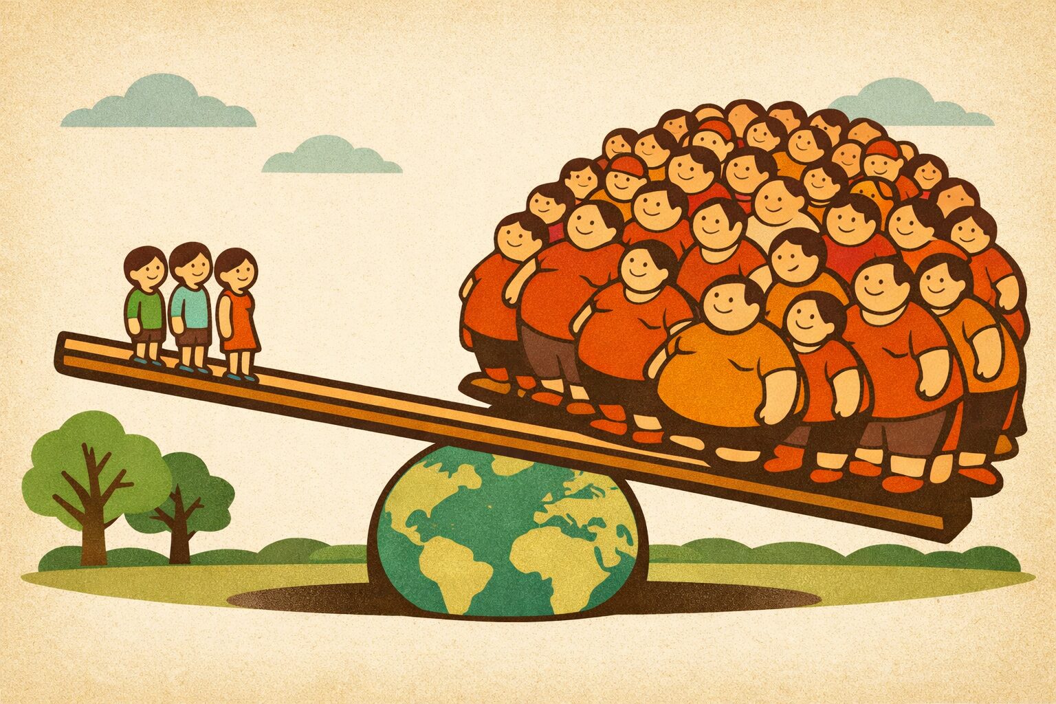 1990年から2022年にかけて世界的に肥満人口が増加している傾向を示した概念イラスト